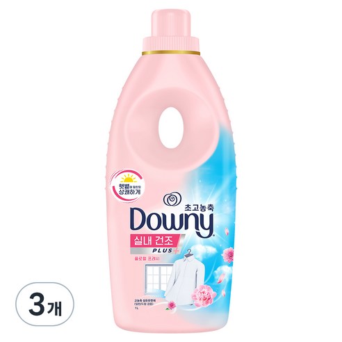 다우니 섬유유연제 실내건조 플로럴 프레시 장미와 뮤게향, 1L, 3개