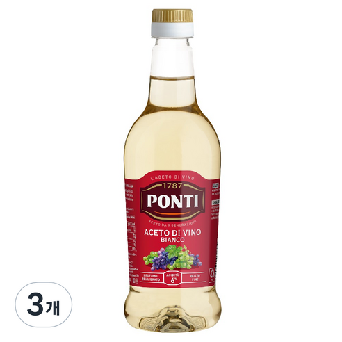 폰티 식초, 화이트와인, 500ml, 3개