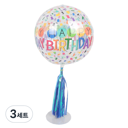 파티쇼 오브은박풍선 스탠드 태슬수술홀로그램 35cm 세트, 생일레인보우 + 네이비, 3세트