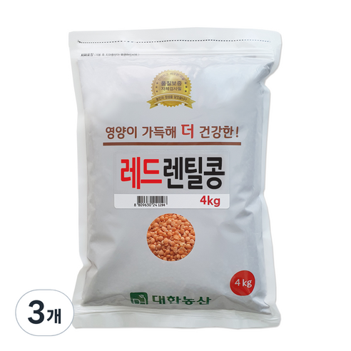 대한농산 레드렌틸콩, 4kg, 3개