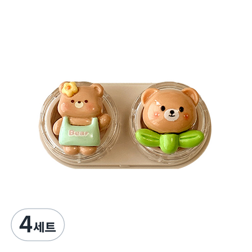 특별한상점 귀여운 휴대용 서랍형 콘택트렌즈 케이스 세트, 베어, 4세트