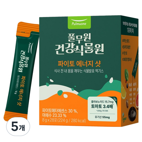 풀무원건강식물원 파이토 에너지 샷, 224g, 5개