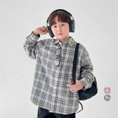 베리클로젯 아동용 키즈 주니어 아몬드 체크 남방 셔츠