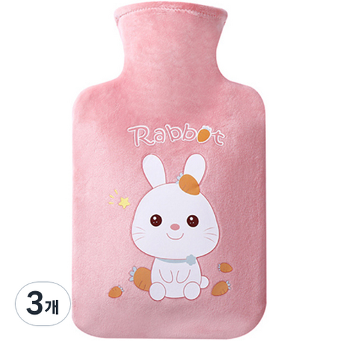 쿼르디 보온 물주머니 핸드워머 래빗 핑크 500ml, 3개