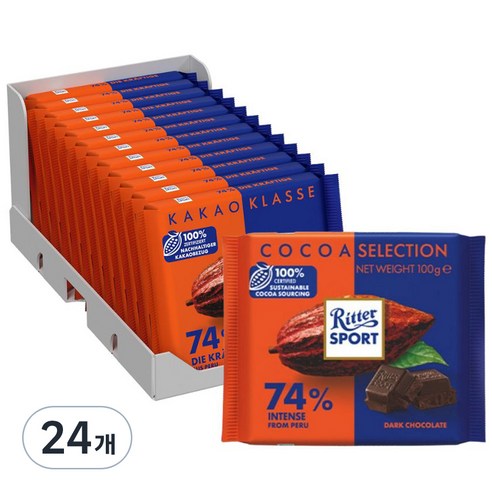 리터스포트 카카오 셀렉션 인텐스 74% 다크 초콜릿, 100g, 2개