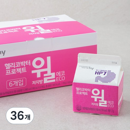 한국야쿠르트 윌 저지방 에코, 180ml, 6개입, 6개