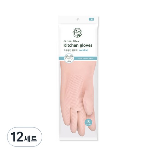 프로그 라텍스 고무장갑 컴포트, 베이비핑크, 소(S), 12세트