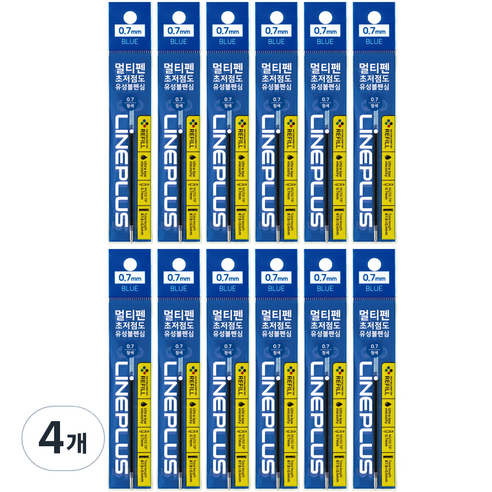 라인플러스 멀티펜 초저점도 유성볼펜심 0.7mm 12p, 청색, 4개