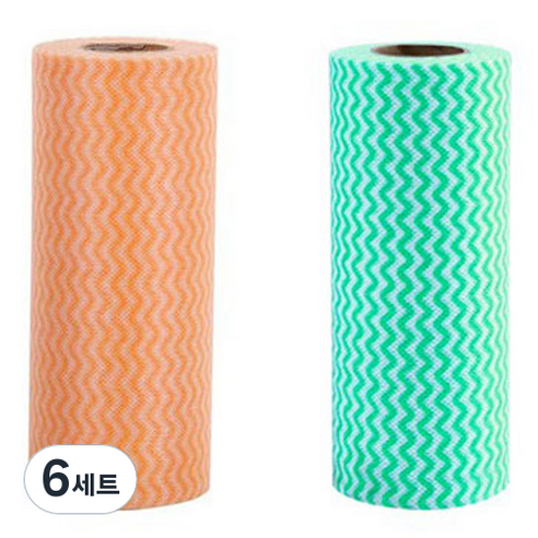 롤타입 간편 수세미 2종 세트, 6세트, 오렌지, 그린