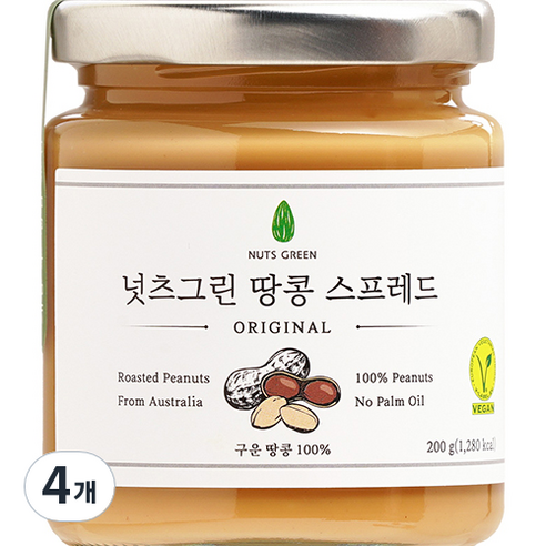 넛츠그린 땅콩 스프레드, 200g, 4개