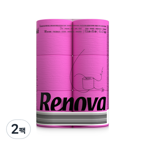 레노바 블랙라벨 3겹 컬러티슈 핑크 16.1m, 6롤, 2팩