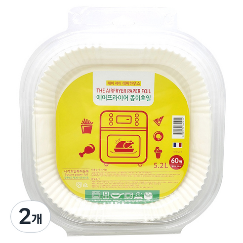 제이제이해피하우스 에어프라이어 사각 종이호일 5.2L, 20cm, 60개입, 2개