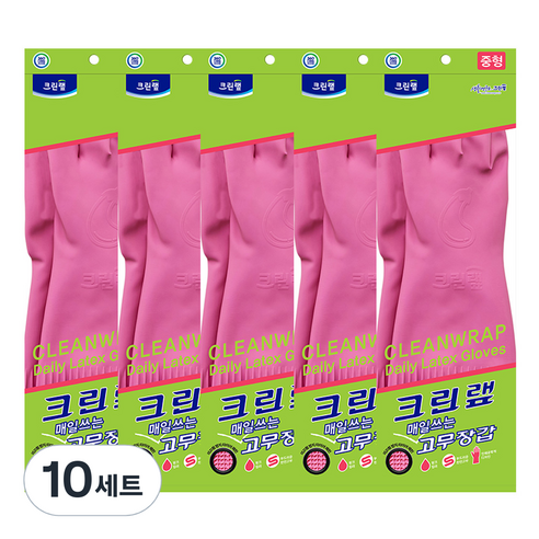 크린랲 매일쓰는 고무장갑, 핑크, 중(M), 10개