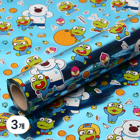 코코플러스 위드 뽀로로 롤 포장지 12m x 37.5cm, 블루, 3개