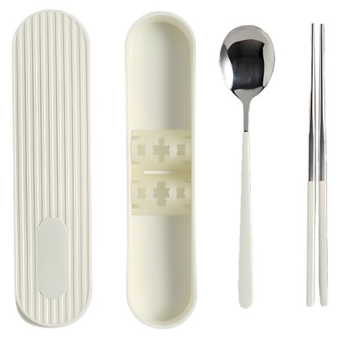 바네 커트러리 무소음 휴대용 도시락수저 수저통세트, 화이트, 숟가락 + 젓가락 + 수저케이스, 1개