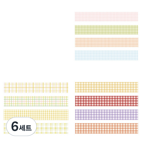 체크 패턴 컬러 마스킹테이프 20mm x 2m 4종 세트, 6세트, 18 썸머, 레몬, 컬러마크