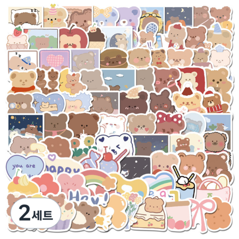 특별한상점 캐리어 노트북 여행 방수 스티커 세트 FE006-100PCS, 스윗 베어, 2세트
