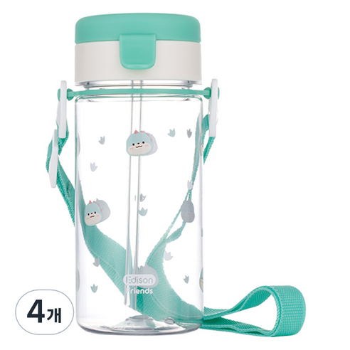 에디슨 프렌즈 흘림방지 에코젠 빨대컵 350ml, 4개, 공룡 에디노