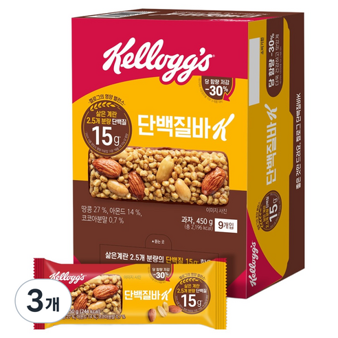 켈로그 단백질바K 50g x 9p, 3개, 450g