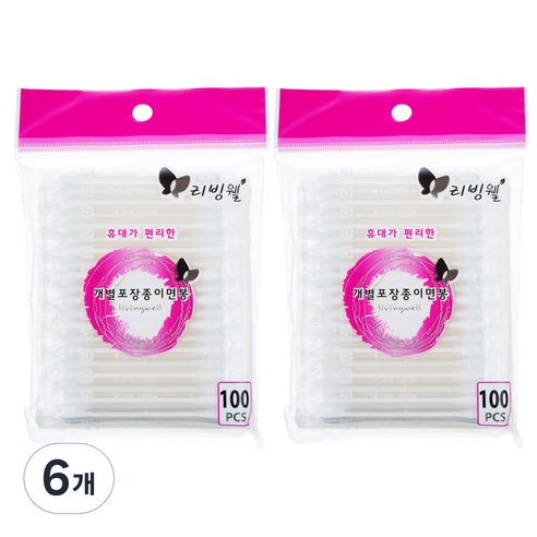 리빙웰 개별포장종이면봉, 100개입, 6개