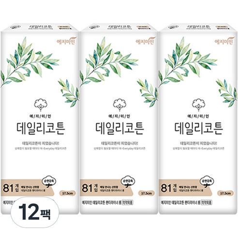 예지미인 데일리코튼 롱 팬티라이너, 81개입, 12팩