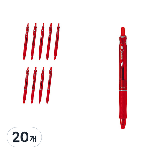 아크로볼 파이롯트150 유성볼펜 0.7mm BAB-15F, 레드 + 레드심, 20개