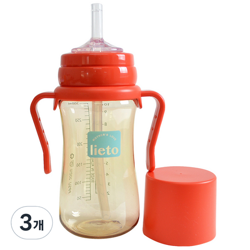 리에또 PPSU 빨대컵 300 ml, 300ml, 3개, 레드