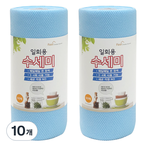 필굿 일회용 수세미 60p, 블루, 10개