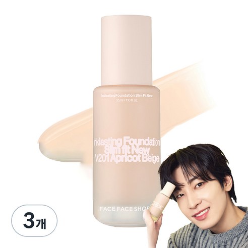 더페이스샵 잉크래스팅 파운데이션 슬림핏 뉴 35ml, V201 라이트 아이보리, 3개