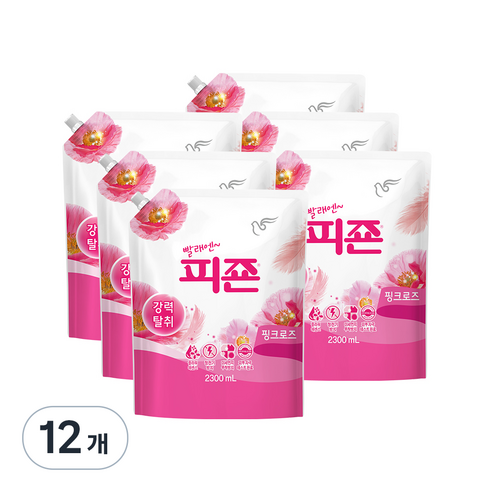 피죤 레귤러 섬유유연제 핑크로즈 리필, 2.3L, 12개