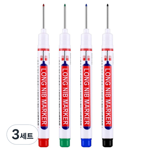 유니비 인테리어 목공 욕실 작업용 롱닙 다목적 마카펜 20mm 4종 세트, 3세트, 4색