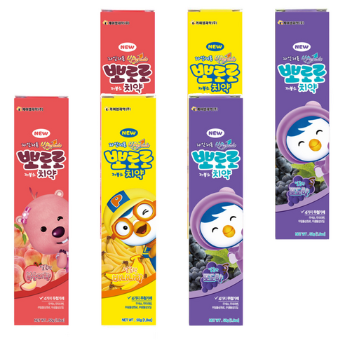 케이엠제약 뽀로로 저불소 복숭아향 + 바나나향 + 포도향 유아 치약, 150g, 2세트