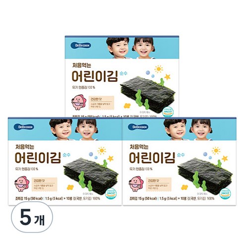 베베쿡 처음 먹는 어린이 김 순수 15g x 3p, 45g, 5개, 김맛