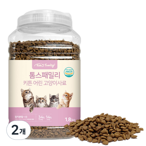 톰스패밀리 키튼 어린 고양이 건식사료 용기형, 참치, 1.8kg, 2개