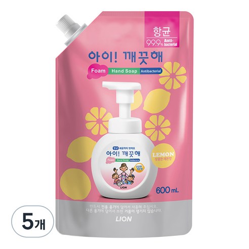 아이깨끗해 거품형 핸드솝 레몬 리필, 600ml, 5개