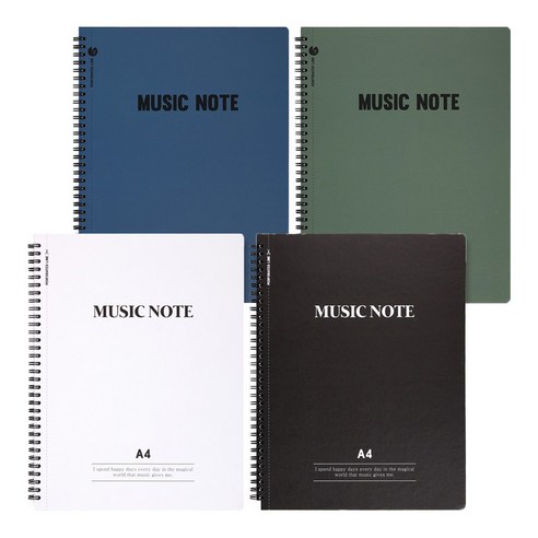 뭉구 A4 절취 음악 노트, 화이트, 블랙, 블루, 그린, 4개 노트/메모지