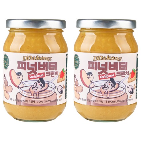 따콩 오리지널 100% 피넛버터 크런치 잼, 300g, 2개