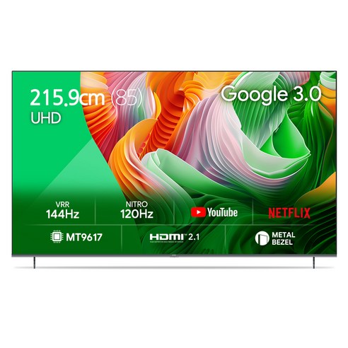 더함 4K UHD 스마트 144Hz 돌비 AI 구글 3 게이밍 TV, 215cm(85인치), UA851UHD F8T CHIQ CINEMA144 2024, 벽걸이형, 방문설치