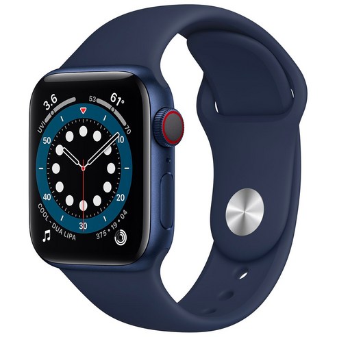 Apple 애플워치 6, 블루 알루미늄 케이스, 딥 네이비 스포츠 밴드, 40mm, GPS+Cellular