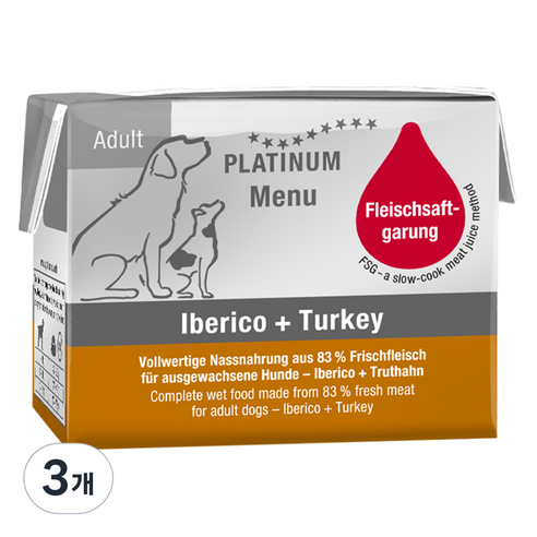 플래티넘 강아지 어덜트 메뉴 습식사료, 돼지, 90g, 3개