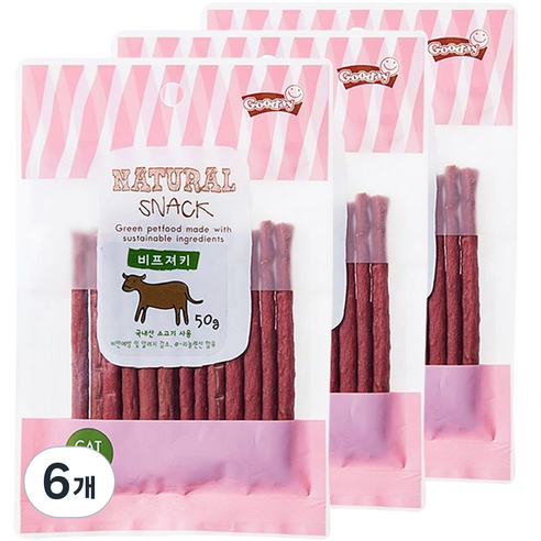 굿데이 네츄럴 스낵 고양이 간식, 비프 져키, 50g, 6개