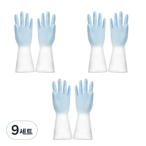 리즈제이니 라텍스 고무장갑 S, 16 모란디 투 컬러 블루, 소(S), 9세트
