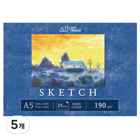두성종이 아트프린스 스케치북 무선 190g S08, A5, 25매, 5개
