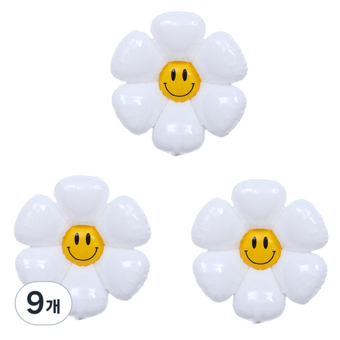 스마일 데이지 풍선 중, 혼합색상, 9개