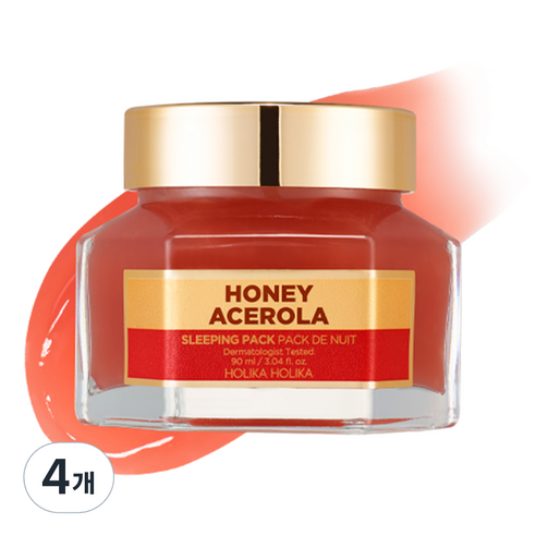 홀리카홀리카 꿀피부 슬리핑팩 아세로라 꿀 리뉴얼, 4개, 90ml