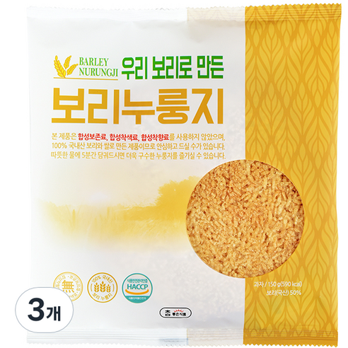 참좋은식품 우리보리로 만든 보리 누룽지, 150g, 3개