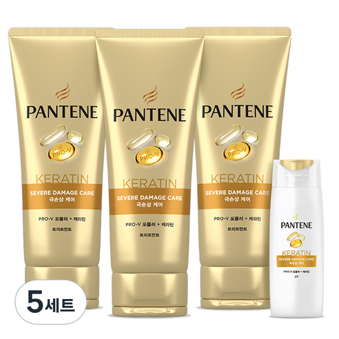 팬틴 케라틴 극손상케어 트리트먼트 220ml 3p + 샴푸 90ml 세트, 5세트
