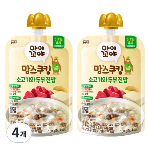 아이꼬야 맘스쿠킹 레토르트 이유식, 소고기와 두부, 100g, 4개