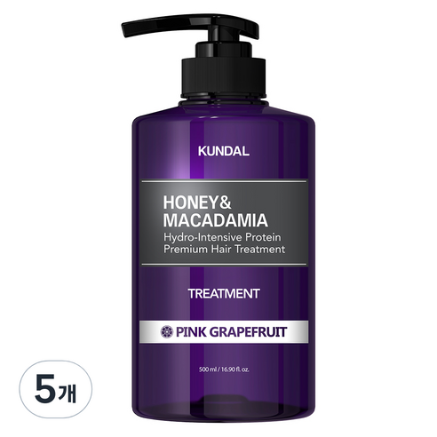 쿤달 허니 앤 마카다미아 헤어 트리트먼트 핑크그레이프프룻향, 500ml, 5개
