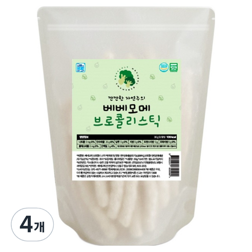 베베모메 유아용 브로콜리 스틱 떡뻥 유기농 과자, 30g, 4개